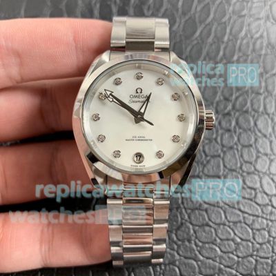 (VS) Swiss 8500 Replica Omega Seamaster Aqua Terra Watch SS White MOP Dial